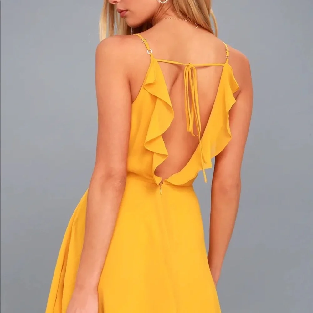 Lulu’s Hot Like Fire Golden Yellow Spaghetti Strap Backless Dress - Picture 3 of 8